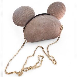 Pink Sparkly Mouse Ears crossbody Bag with Detachable Gold Chain